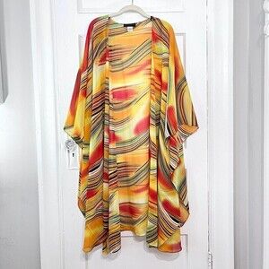 Vintage Mariage Mode Kimono Duster Women One Size Orange Multicolor Sheer USA